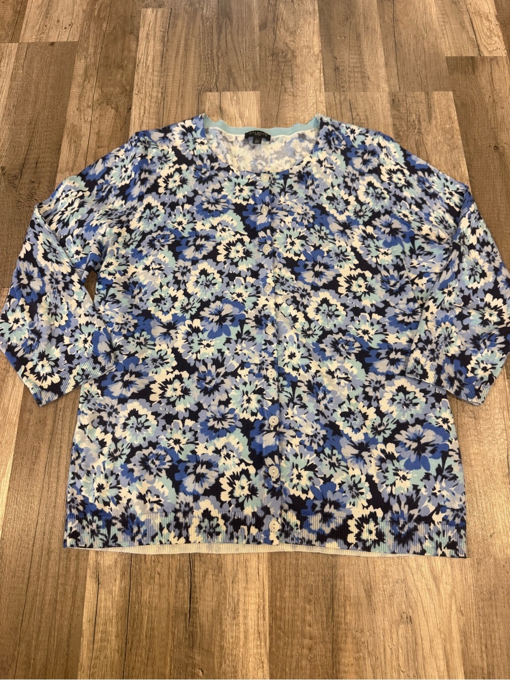 Blue Floral Knit Cardigan Sweater